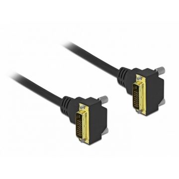 Cablu DVI-D Dual Link 24+1 pini unghi 90 grade T-T 2m Negru, Delock 85898