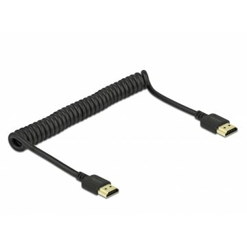 Cablu HDMI spiralat 4K@60Hz HDR T-T Negru, Delock 84967