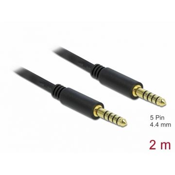 Cablu jack stereo 4.4 mm 5 pini T-T 2m Negru, Delock 85792