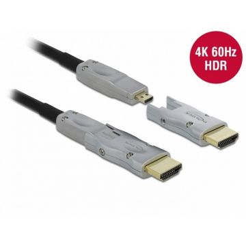 Cablu micro HDMI optic activ 4K@60Hz HDR - conectori HDMI detasabili T-T 10m Negru, Delock 85880