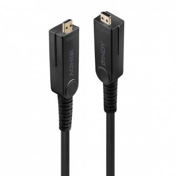 Cablu micro HDMI v2.0 4K60Hz Fibra optica Hybrid HDR - conectori HDMI, DVI detasabili T-T 30m, Lindy L38322