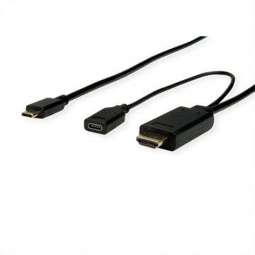 Cablu USB-C la HDMI T-T 1m Negru cu alimentare USB-C, Roline 11.04.5950
