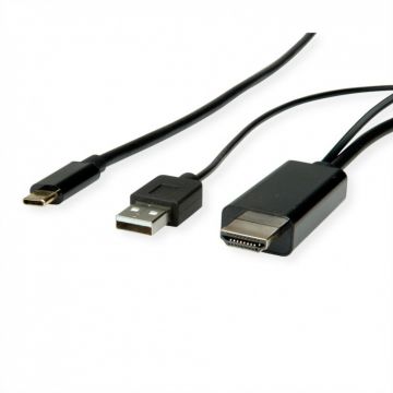 Cablu USB-C la HDMI T-T 2m Negru cu alimentare USB-A, Roline 11.04.5956