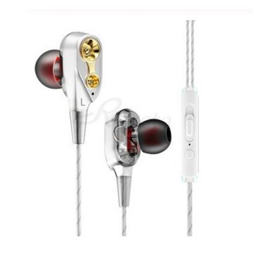 Casti cu fir Techstar® Roreta Albe, Dual Drive, Microfon, Extra Bass, In ear, 3.5mm, Remote