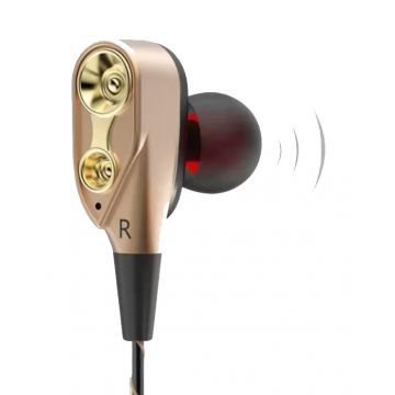 Casti cu fir Techstar® Roreta Aurii, Dual Drive, Microfon, Extra Bass, In ear, 3.5mm, Remote