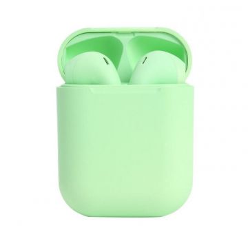 Casti Wireless Techstar® TWS i12 Macaron, Touch, Cu Functie Apelare, Control Muzica, Dock Incarcare, Android/ IOS, Verde