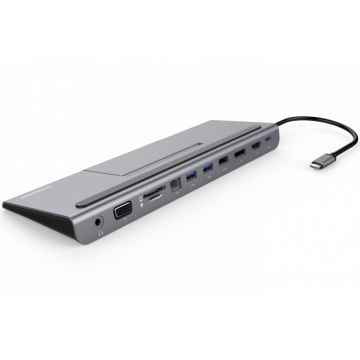Docking station USB-C MST la HDMI/VGA/2 x USB 3.0/ slot SD / PD 100W (20V 5A) cu suport pentru smartphone, KU31DOCK13