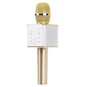 Microfon Karaoke Wireless FOXMAG24, cu Bluetooth si boxa inclusa, autonomie 3-5h, Gold