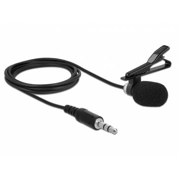 Microfon tip lavaliera Omnidirectional cu Clip jack stereo 3.5mm + Adaptor pentru Smartphone/tableta, Delock 66279