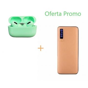 Promo: Casti Bluetooth Wireless Tip Airpods PRO TWS+Baterie Externa 20000 mAh, 3 Porturi USB, Lanterna