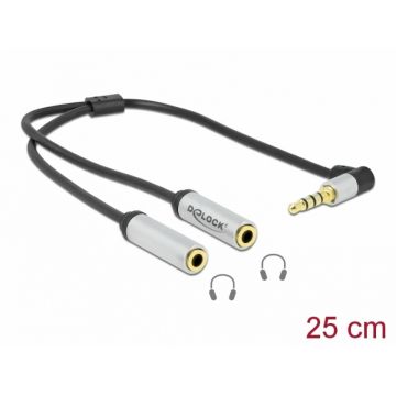 Splitter jack stereo 3.5mm 4 pini la 2 x stereo jack 3.5mm 4 pini T-M 25cm, Delock 66438 Splitter jack stereo 3.5mm 4 pini la 2 x stereo jack 3.5mm 4 pini T-M 25cm, Delock 66438