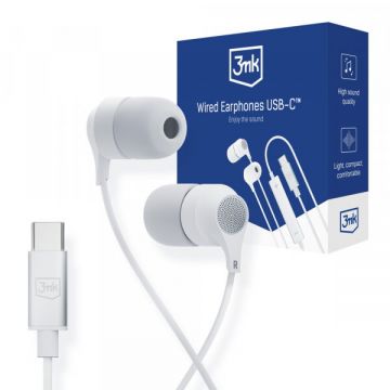 3MK Casti Stereo 3MK, USB-C, Microfon, 1.2m, Alb