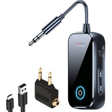 Adaptor Audio Bluetooth 6.0 Techstar T80 TX/RX 2in1, Jack 3.5mm, Dual Connection, Microfon, USB-C, pentru TV/PC/Auto/Avion