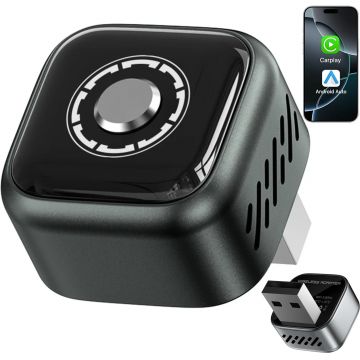Adaptor Wireless CarPlay & Android Auto 2-in-1 Techstar® B12, USB Compact, Bluetooth 5.3 + Wi-Fi 5.8GHz (5G), Plug & Play, Buton Control/Reset + LED, Conectare Automata