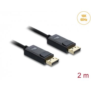 Cablu Coaxial DisplayPort 16K60Hz/8K120Hz/4K240Hz 80Gbps brodat 2m Negru, Delock 81672