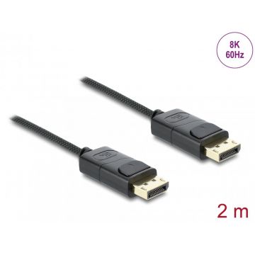 Cablu Coaxial DisplayPort 8K60Hz/4K240Hz 80Gbps brodat 2m Negru, Delock 81674