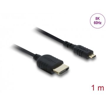 Cablu Coaxial High Speed HDMI la micro-D HDMI 8K60Hz/4K240Hz 1m Negru, Delock 81690