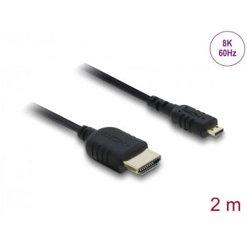 Cablu Coaxial High Speed HDMI la micro-D HDMI 8K60Hz/4K240Hz 2m Negru, Delock 81691