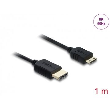 Cablu Coaxial High Speed HDMI la mini-C HDMI 8K60Hz/4K240Hz 1m Negru, Delock 81684