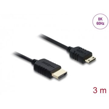 Cablu Coaxial High Speed HDMI la mini-C HDMI 8K60Hz/4K240Hz 3m Negru, Delock 81686