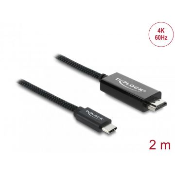 Cablu Coaxial USB Type C la HDMI (DP Alt Mode) 4K60Hz brodat 2m Negru, Delock 81704