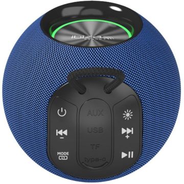 Ibiza Boxa rotunda portabila Ibiza, Boomy Bluetooth 360° cu LED si functie TWS, Albastru