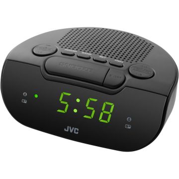 JVC Radio cu ceas cu alarma JVC RA-E111B, afisaj LED, tuner digital FM/AM, doua moduri de alarma, amanare, functie de repaus