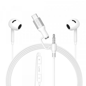 LITO Handsfree 3.5mm / USB-C Lito LF03, Alb