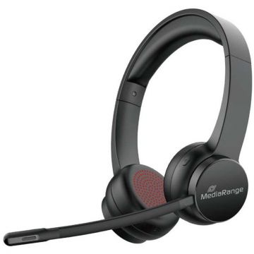 MediaRange Casti multimedia cu microfon si conexiune Bluetoot MediaRange, Fara fir, On Ear, 20 Hz, Negru