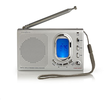 Nedis Radio digital portabil, Nedis, ABS, Ecran LED 1.3 inch, 1.5 W RMS, MW/FM, 12.5 x 7.8 x 3.2 cm, Argintiu