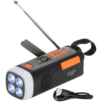 Radio Emergency Solar Power Hand Crank Bluetooth 5.0 4W LED Flashlight 4500 mAh Powerbank