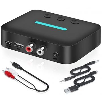 Receiver Audio Bluetooth Techstar T88, Bluetooth 5.3, AUX 3.5mm + RCA L/R, USB Play (U-Disk), USB-C 5V, Distanta 10m, Stereo HiFi