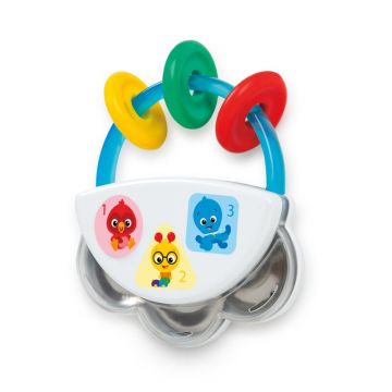 Tamburina cu zornaitoare bebelusi, Baby Einstein, Tiny Tambourine, Cu bile colorate, Stimuleaza motricitatea fina si cauza-efect, Fara BPA, 3 luni+, Multicolor