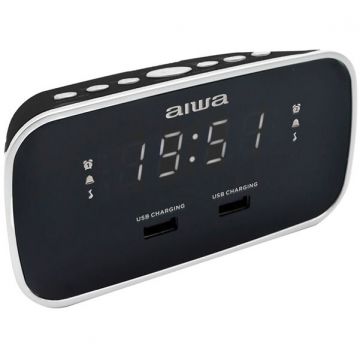 AIWA Radio Cu ceas si Alarma Aiwa, CRU-19BK, 2 Porturi USB, Negru/Gri