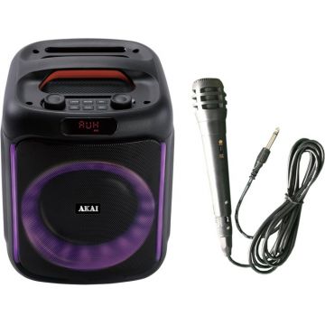 Akai Boxa portabila ABTS-V20, 20W, Bluetooth 5.0, Radio FM, USB, TF Card, LED, Black + Microfon wired