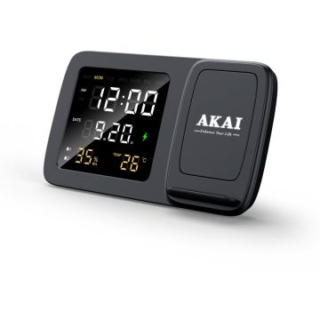 Akai Ceas cu alarma si incarcator wireless Akai ACRW-3500, 15 W, Negru