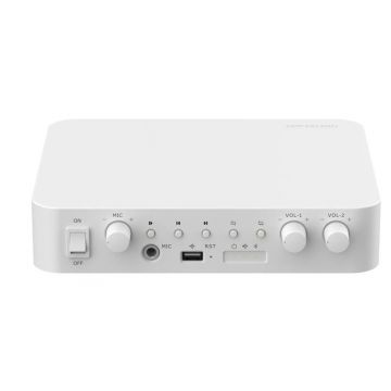 Amplificator cu mixer IP Hikvision DS-QAE1A80G1-VB, 2 zone, 80W, USB/Bluetooth/RCA, intrare microfon, Alarma