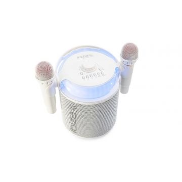 Boxa karaoke 120W, 4 inch/10cm, Ibiza Sound KARAHOME-WH, Bluetooth, USB, microSD, AUX, Coax, 2x microfoane 2.4 GHz, baterie 3.7V 4000mAh