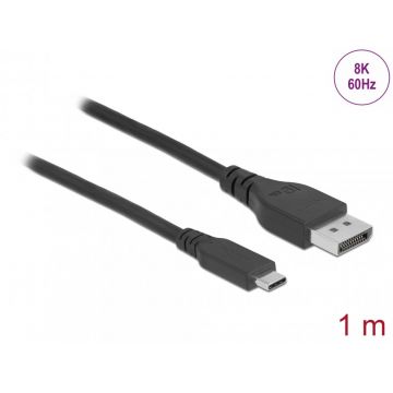 Cablu bidirectional USB Type-C la DisplayPort (DP Alt Mode) 8K60Hz/4K240Hz 1m (DP 8K certificat), Delock 86038
