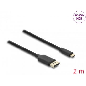 Cablu USB Type C la DisplayPort (DP Alt Mode) 8K60Hz cu HDR T-T 2m Negru, Delock 80165