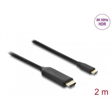 Cablu USB Type C la HDMI (DP Alt Mode) 8K60Hz cu HDR T-T 2m Negru, Delock 80599