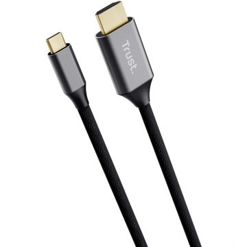 Cablu video Trust Calyx USB tip C Male - HDMI Male, 2m, Gri/Negru