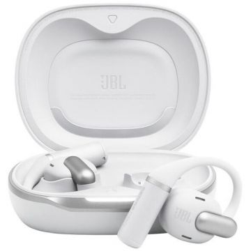 JBL Casti Alergare Open-Ear JBL Sense Pro, True Wireless, Bluetooth, Hi-Res Audio, 4 microfoane, Multipoint, Autonomie 38 ore, Alb