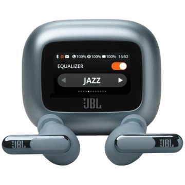 JBL Casti In-Ear JBL Live Beam 3, True Wireless, Bluetooth 5.3, Hi-Res, Smart Case, True Adaptive NC, Autonomie 48H, Multi-point, IP55, Albastru