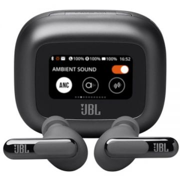JBL Casti In-Ear JBL Live Beam 3, True Wireless, Bluetooth 5.3, Hi-Res, Smart Case, True Adaptive NC, Autonomie 48H, Multi-point, IP55, Negru