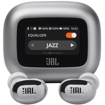 JBL Casti  In-Ear JBL Live Buds 3, True Wireless, Bluetooth, Ecran Touchscreen 1.45, ANC, 6 Microfoane, Personi-fi 3.0, IP55, Argintiu