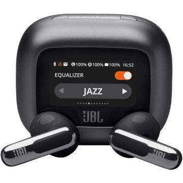 JBL Casti In-Ear JBL Live Flex 3, Bluetooth 5.3, Hi-Res, Smart Case, True Adaptive NC, Autonomie 50H, Multi-point, IP54, Negru