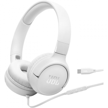 JBL Casti On-ear, JBL Tune 520C, cu fir,  Microfon, USB-C, Alb
