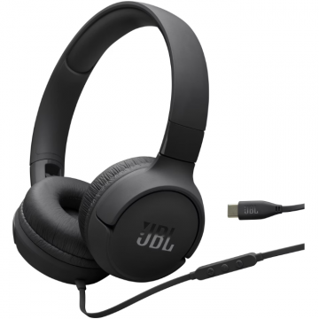 JBL Casti On-ear, JBL Tune 520C, cu fir, Microfon, USB-C, Negru