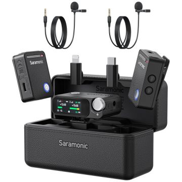 Kit 2 Microfoane Lavaliera Ultra 03 (2TX+RX) Wireless Negru
